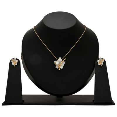Estele Gold & Rhodium Plated Maple Leaf Designer Necklace Set with Pearl for Women