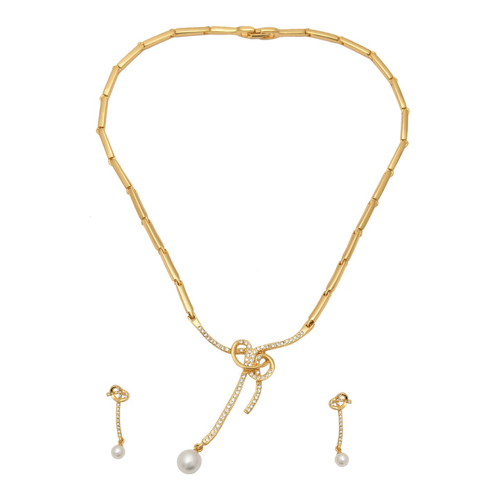 Estele Gold Plated Beautiful Bowline Necklace Set with Pearl for Women