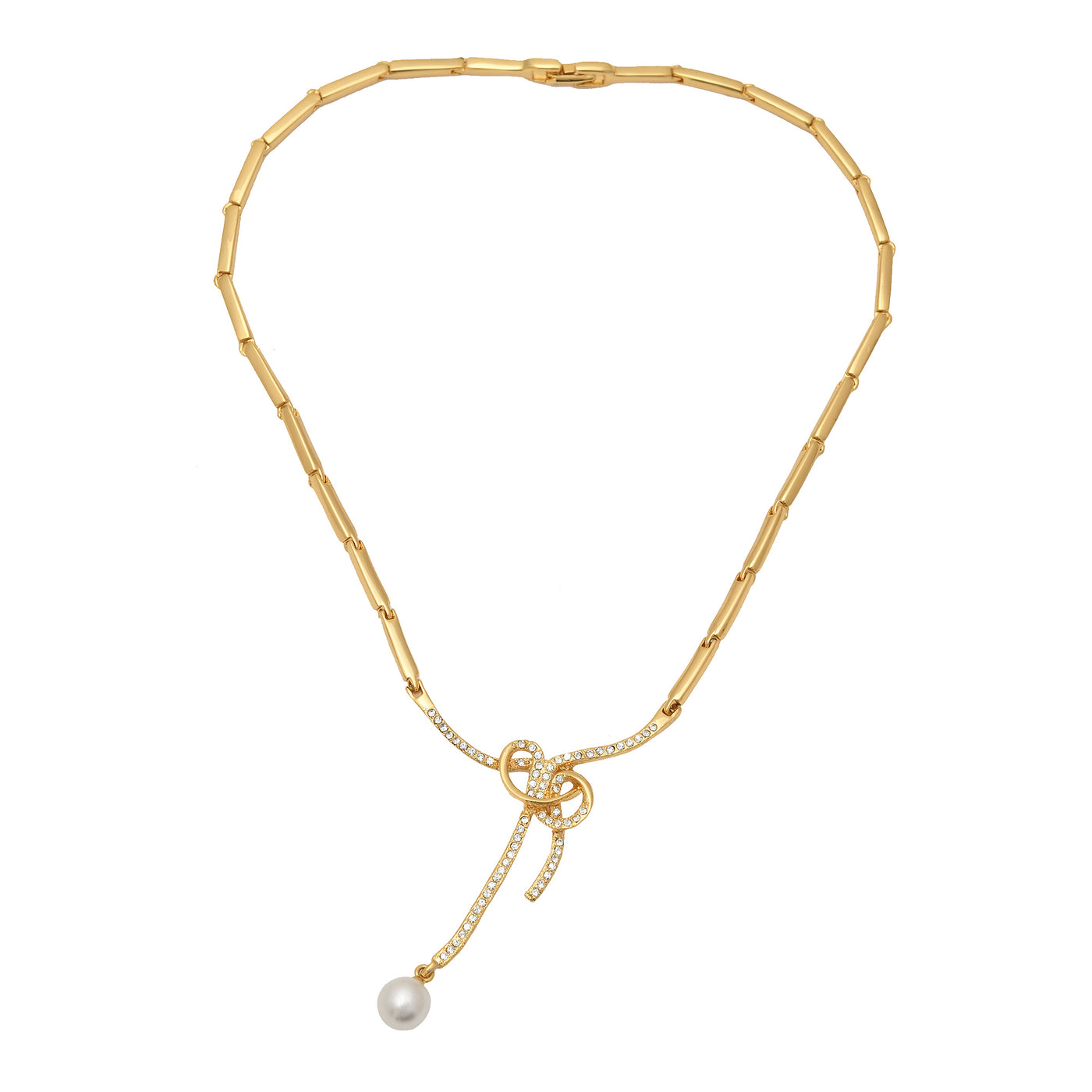 Estele Gold Plated Beautiful Bowline Necklace Set with Pearl for Women