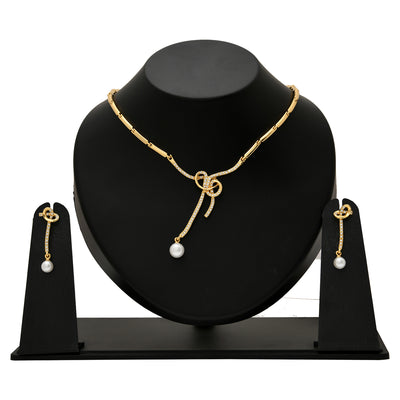 Estele Gold Plated Beautiful Bowline Necklace Set with Pearl for Women