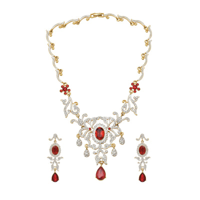 Estele - 24 KT Charming Gold and silver plated with Royal Ruby American Diamond Necklace Set for Women