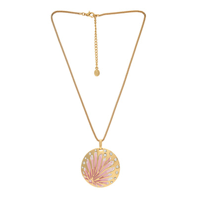 Stylish Gold plated Pink enamel Aster Necklace