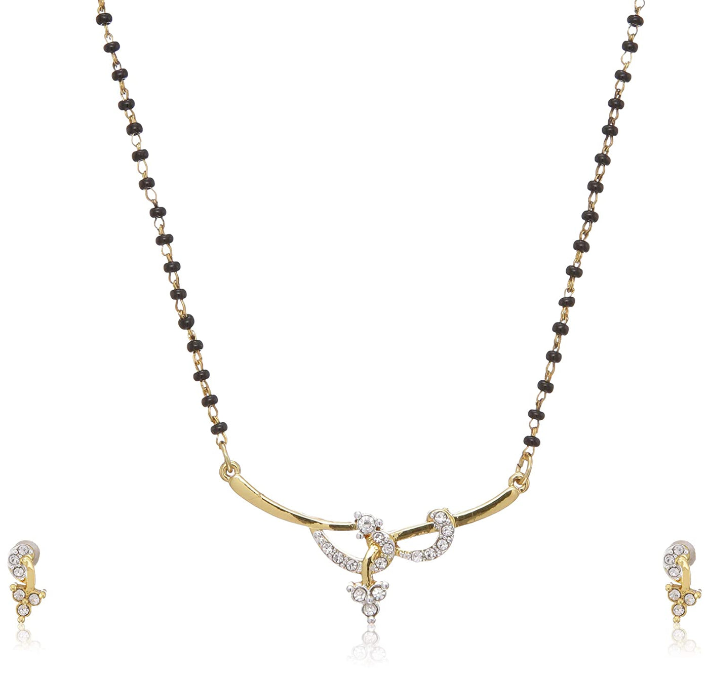 Estele 24 Kt Gold plated Mangalsutra Set with American Diamonds and Black Beads for Women