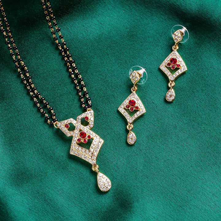 Estele Gold Plated mesmerizing Mangalsutra Necklace Set with Austrian Crystals for Women