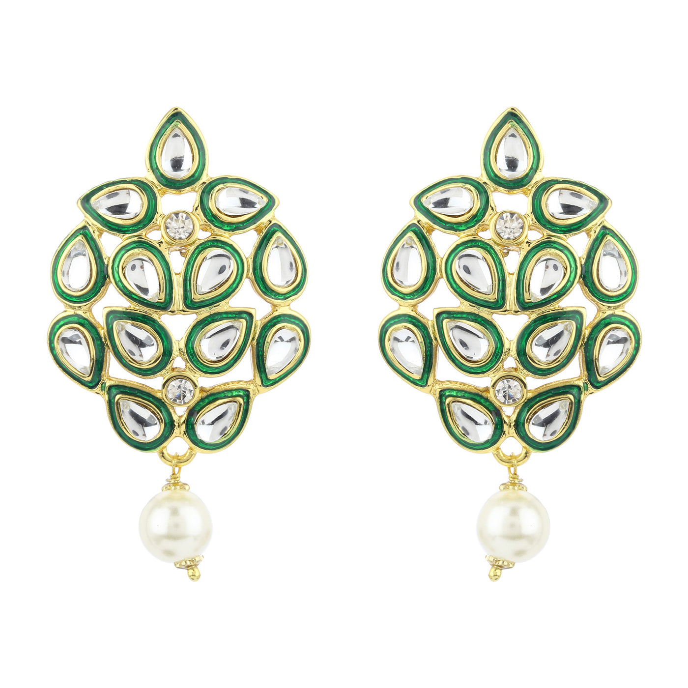 Mirror Kundan Green enamel Earrings