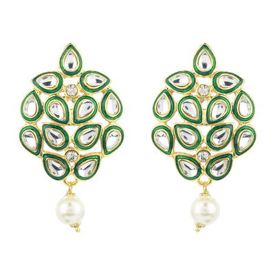 Mirror Kundan Green enamel Earrings