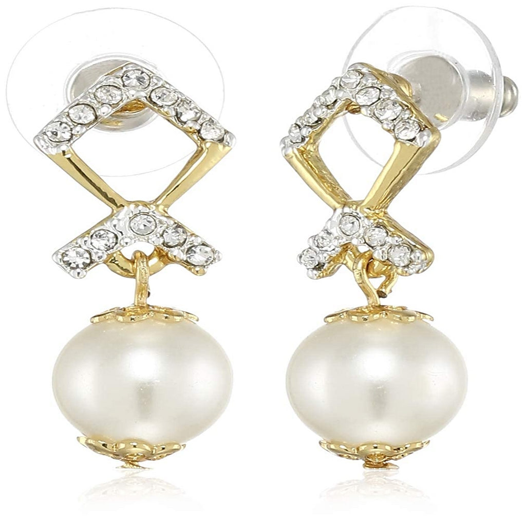 Estele 24 Kt Gold Plated Flighting Kite pearl Drop Earrings for women