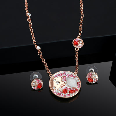 Estele - Rosegold Plated Galaxy Pendant Set with Fancy Crystals