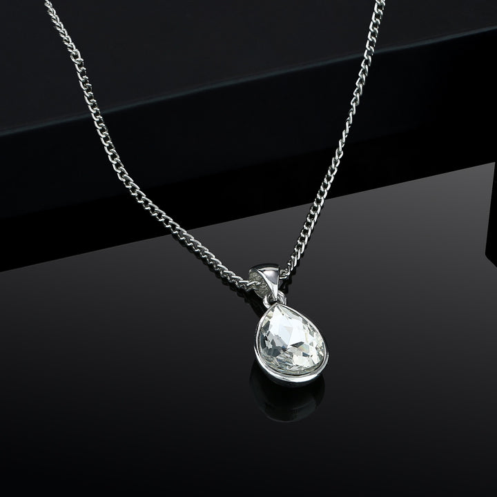 Estele Rhodium Plated White Tear Drop Crystal Pendant for Women / Girls