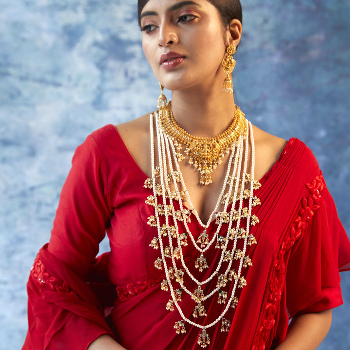 Estele 24 Carat Gold plated Regal Pearl And Kundan Panchlada