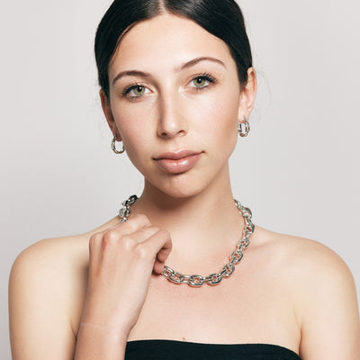 Estele Rhodium Plated Modernistic Link Designer Cuban Necklace for Women/ Men