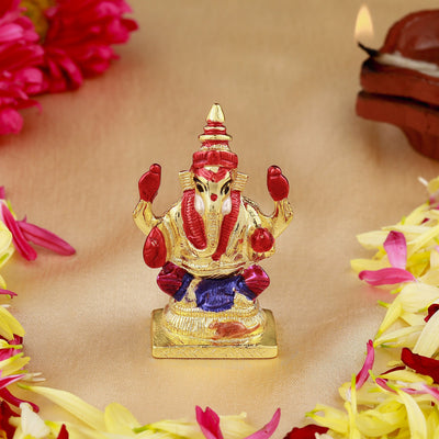 Estele Gold Plated Lord Ganesh Idol with Multi-color Enamel