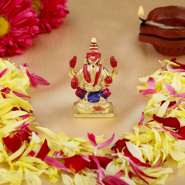Estele Gold Plated Lord Ganesh Idol with Multi-color Enamel