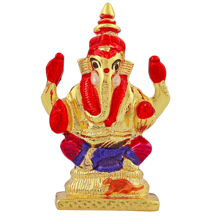Estele Gold Plated Lord Ganesh Idol with Multi-color Enamel