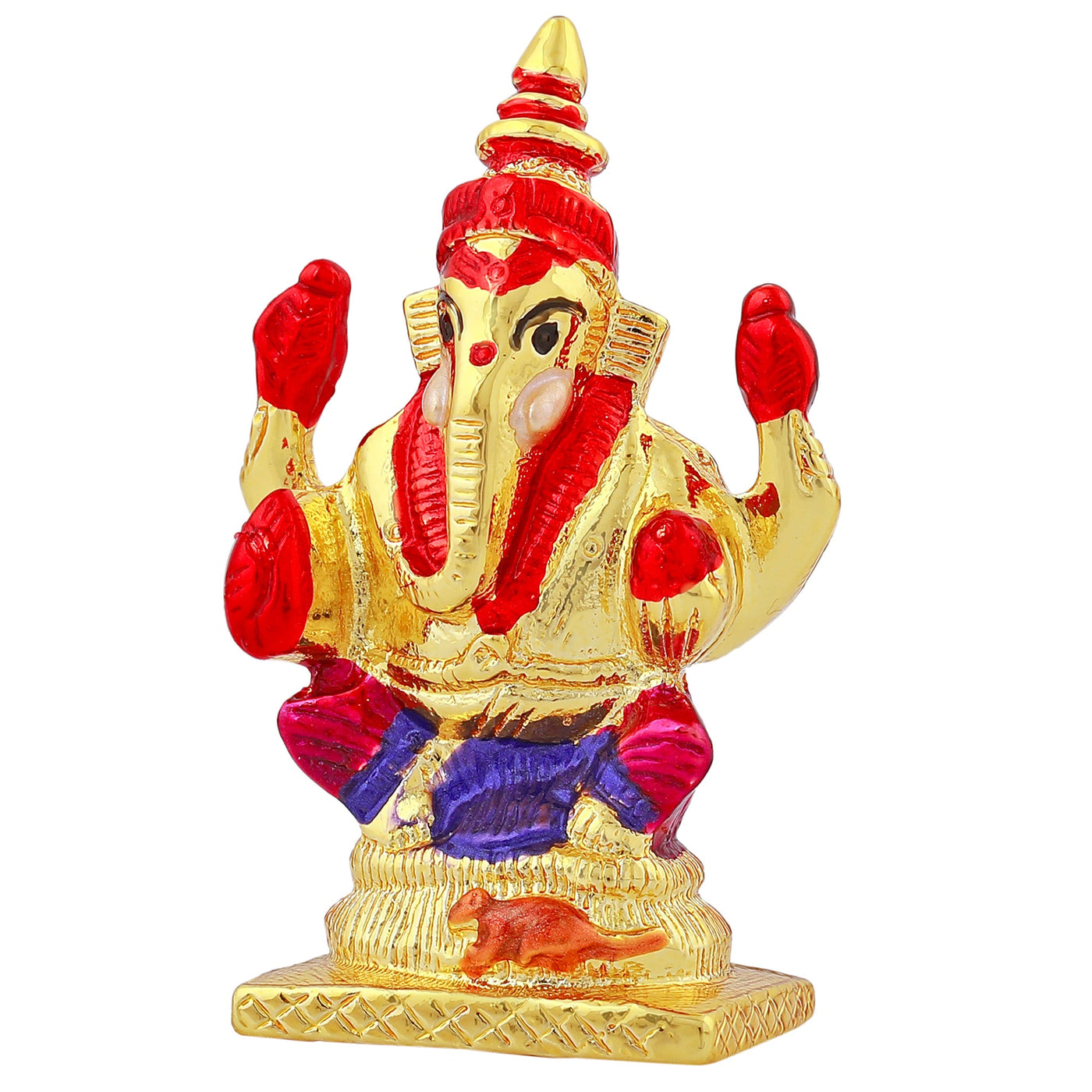 Estele Gold Plated Lord Ganesh Idol with Multi-color Enamel