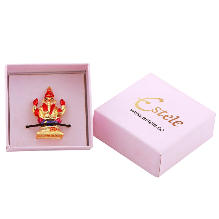 Estele Gold Plated Lord Ganesh Idol with Multi-color Enamel