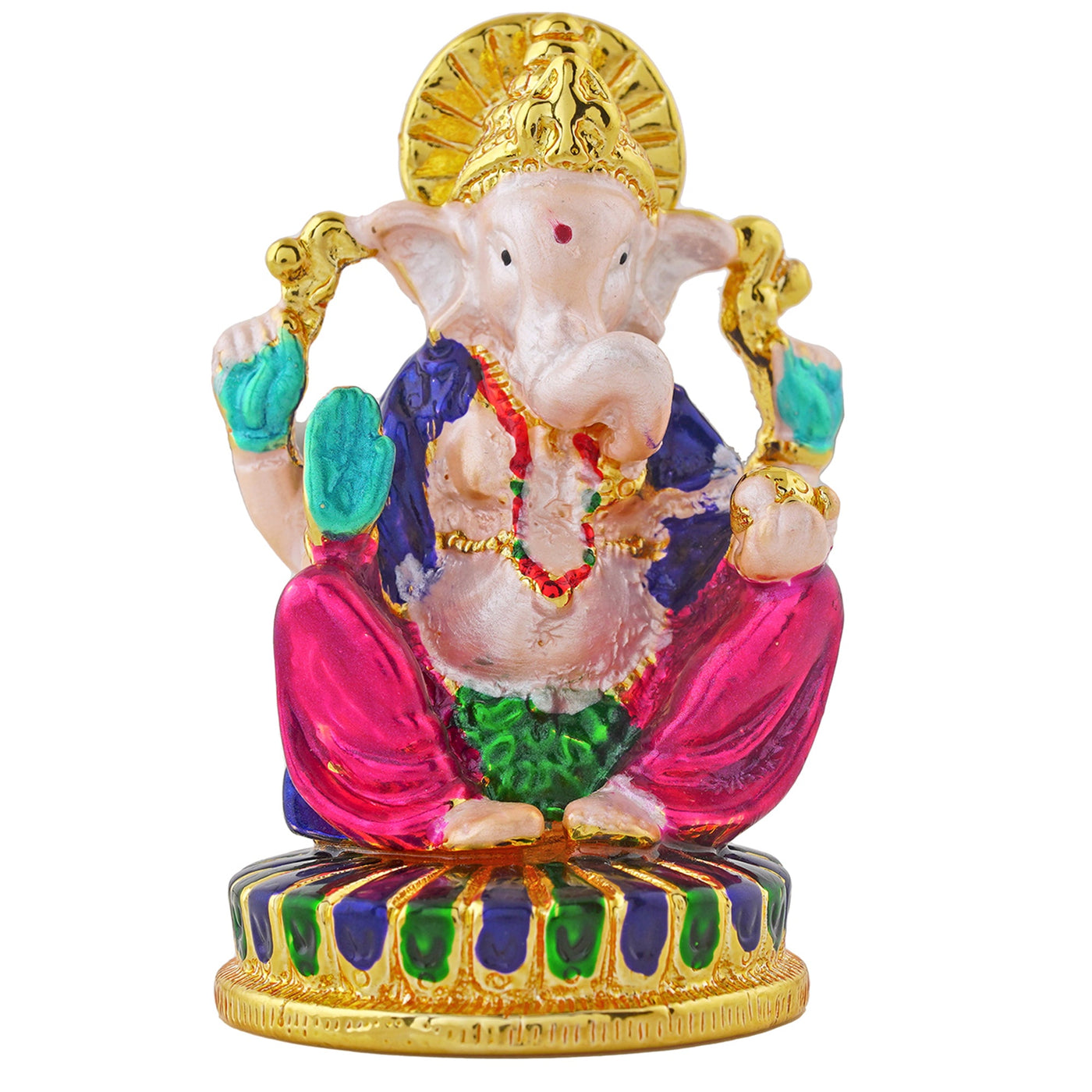 Estele Gold Plated Divine Ganesha with Multi Color Enamel Idol