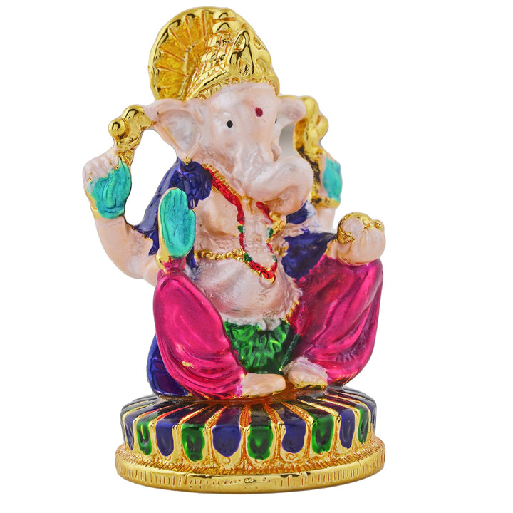 Estele Gold Plated Divine Ganesha with Multi Color Enamel Idol
