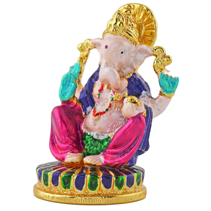 Estele Gold Plated Divine Ganesha with Multi Color Enamel Idol