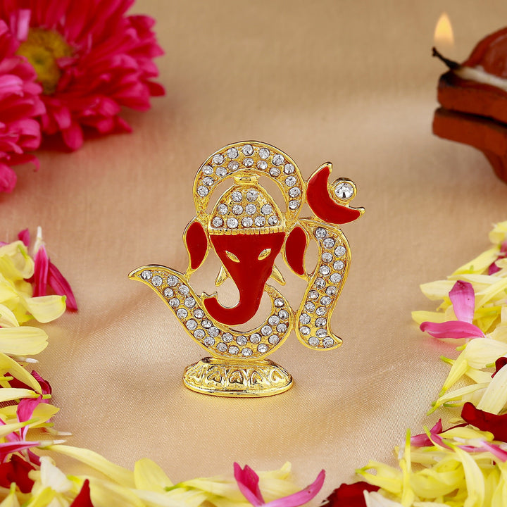 Estele Gold Plated Lord Ganesha with Om Idol with Enamel
