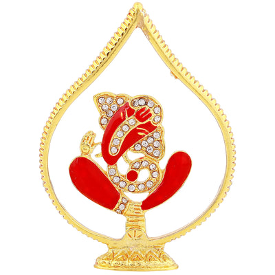 Estele Gold Plated Lord Ganesh Idol with Crystals & Red Enamel