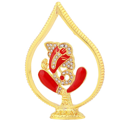 Estele Gold Plated Lord Ganesh Idol with Crystals & Red Enamel