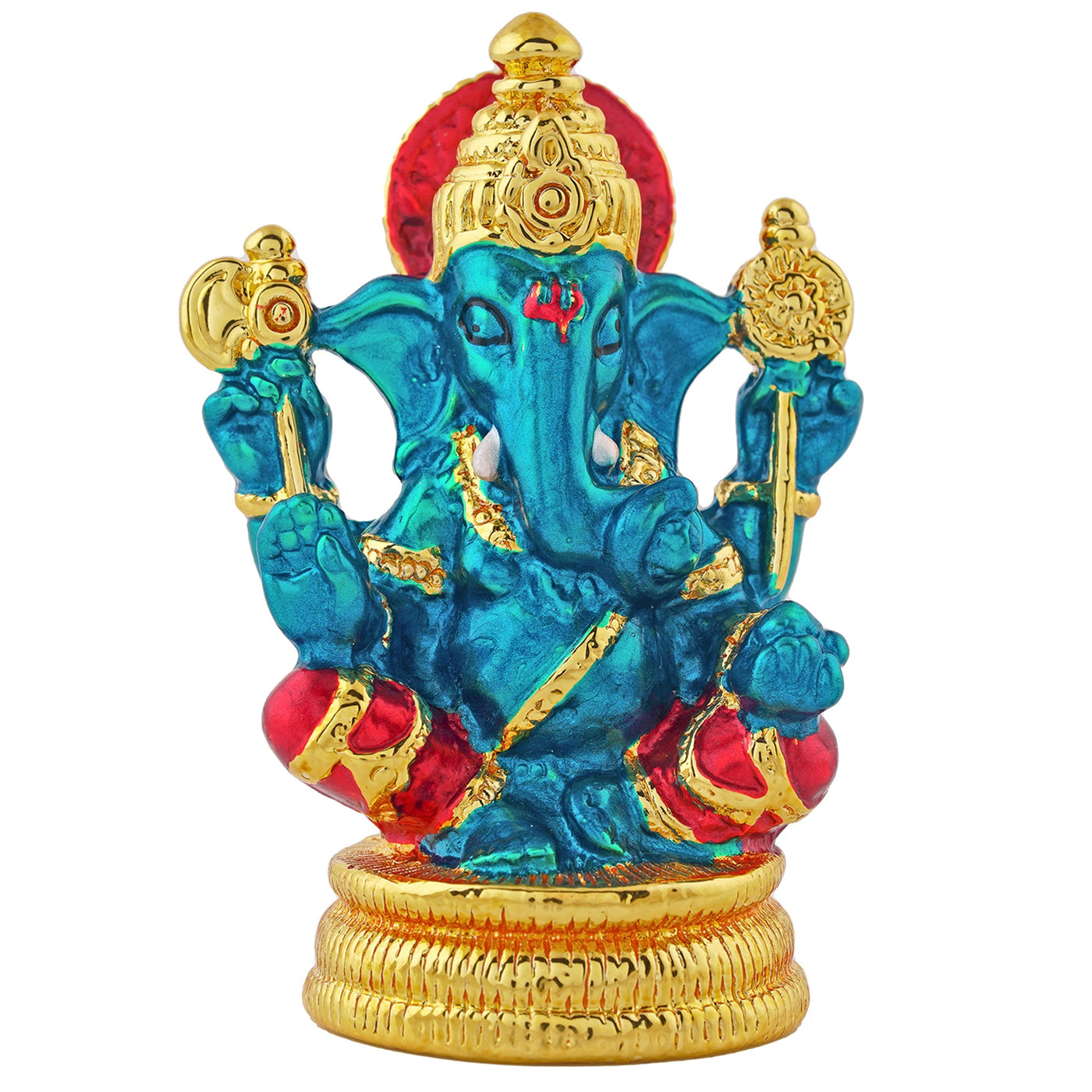 Estele Gold Plated Divine Ganesha with Multi Color Enamel Idol