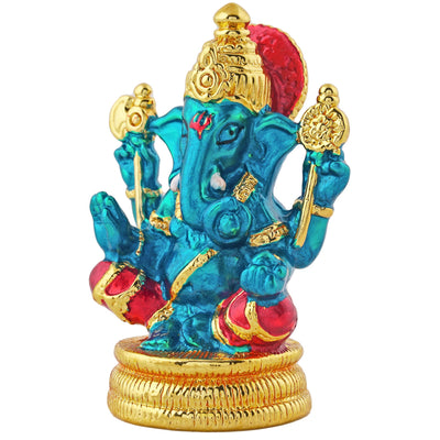 Estele Gold Plated Divine Ganesha with Multi Color Enamel Idol