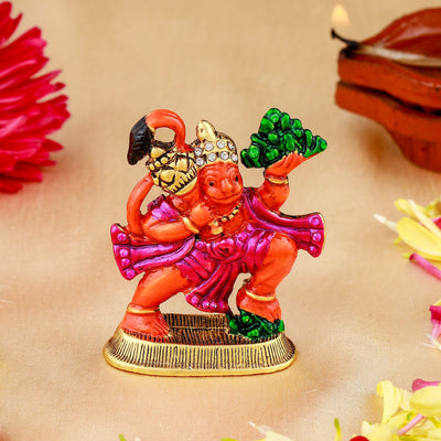 Estele Gold Plated Hanuman Ji with Multi-Color Enamel Idol