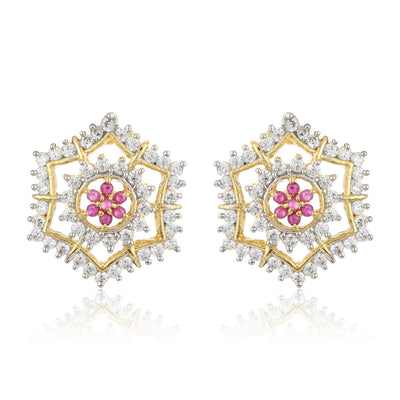 White And Pink Ad Stone Stud Earrings for Women
