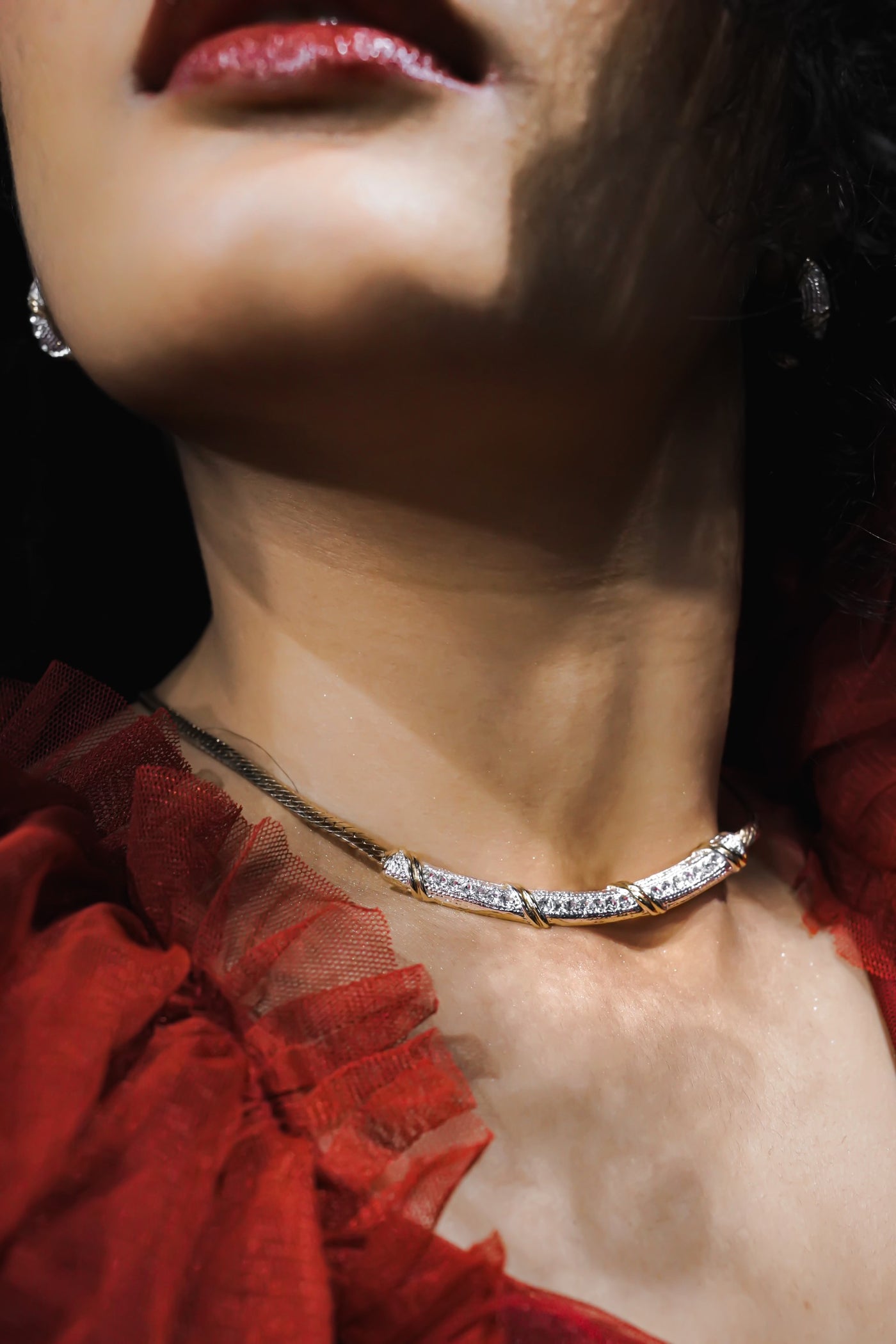 Estele - Two Tone Contemporary American Diamond CZ Designer Necklace Set for Women