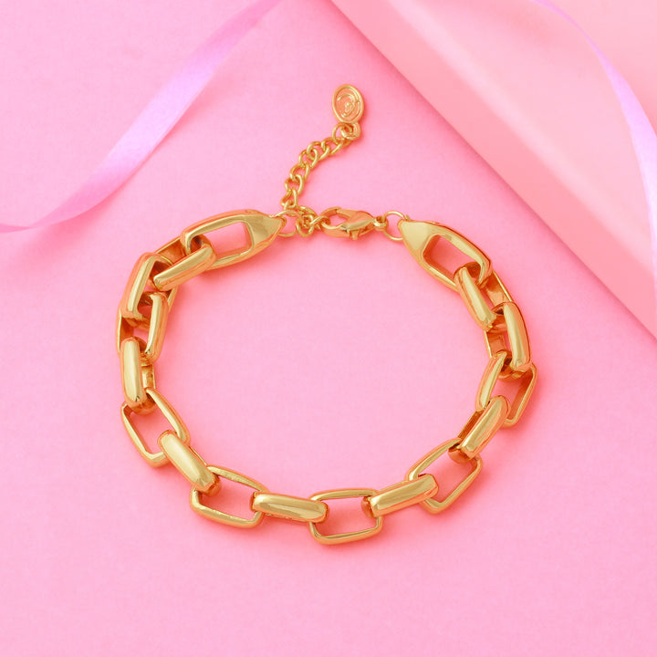 Estele Gold Plated Trendy Rectangle Link Bracelet for Women