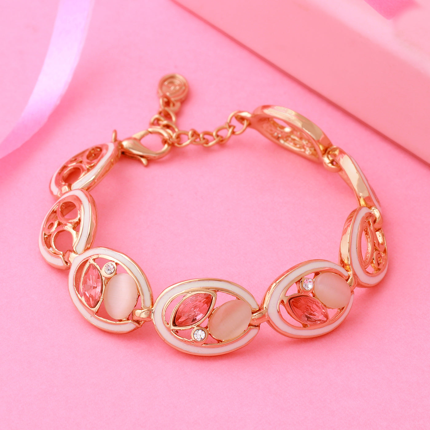 Estele rose gold  plated Pink And White Stone Bracelet for women