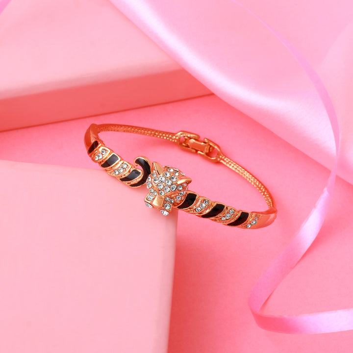 Estele Rose Gold Plated Tiger Designer Bracelet with Enamel & Austrian Crystal for Women