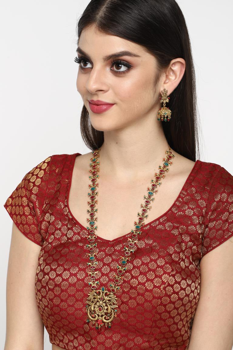 Red And Green Kundan Necklace Set