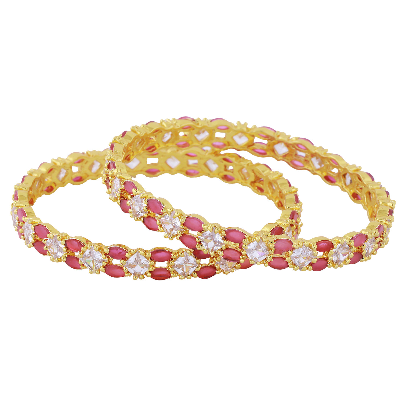 Estele Gold Plated CZ Striking Designer Bangles with Pink & White Stones for Women