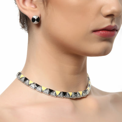 Black Enamel Necklace Earring Set