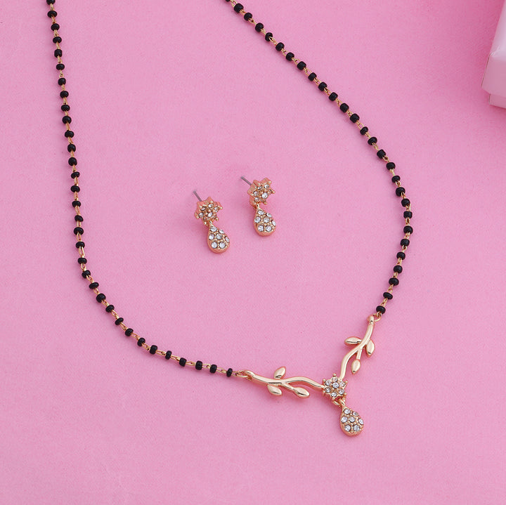 Estele Gold Plated Flower Drop Mangalsutra Necklace Set for Women