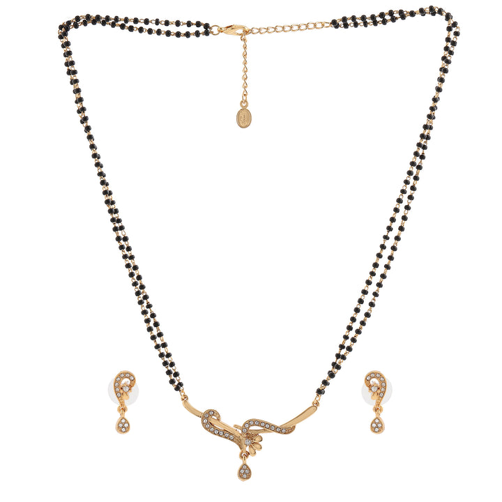 Estele Gold Plated Twine Braid Mangalsutra Necklace Set with Austrian Crystals for Women