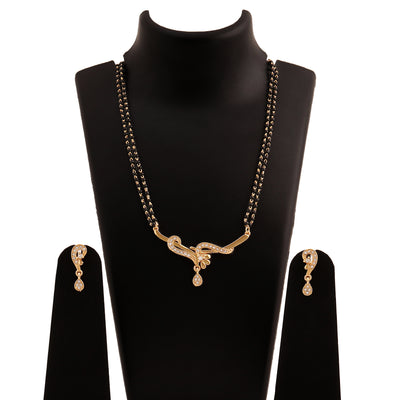 Estele Gold Plated Twine Braid Mangalsutra Necklace Set with Austrian Crystals for Women