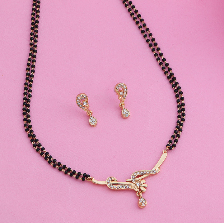 Estele Gold Plated Twine Braid Mangalsutra Necklace Set with Austrian Crystals for Women