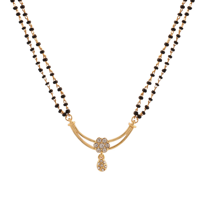 Estele 24 Kt Gold Plated Flower Double Line Mangalsutra Necklace Set