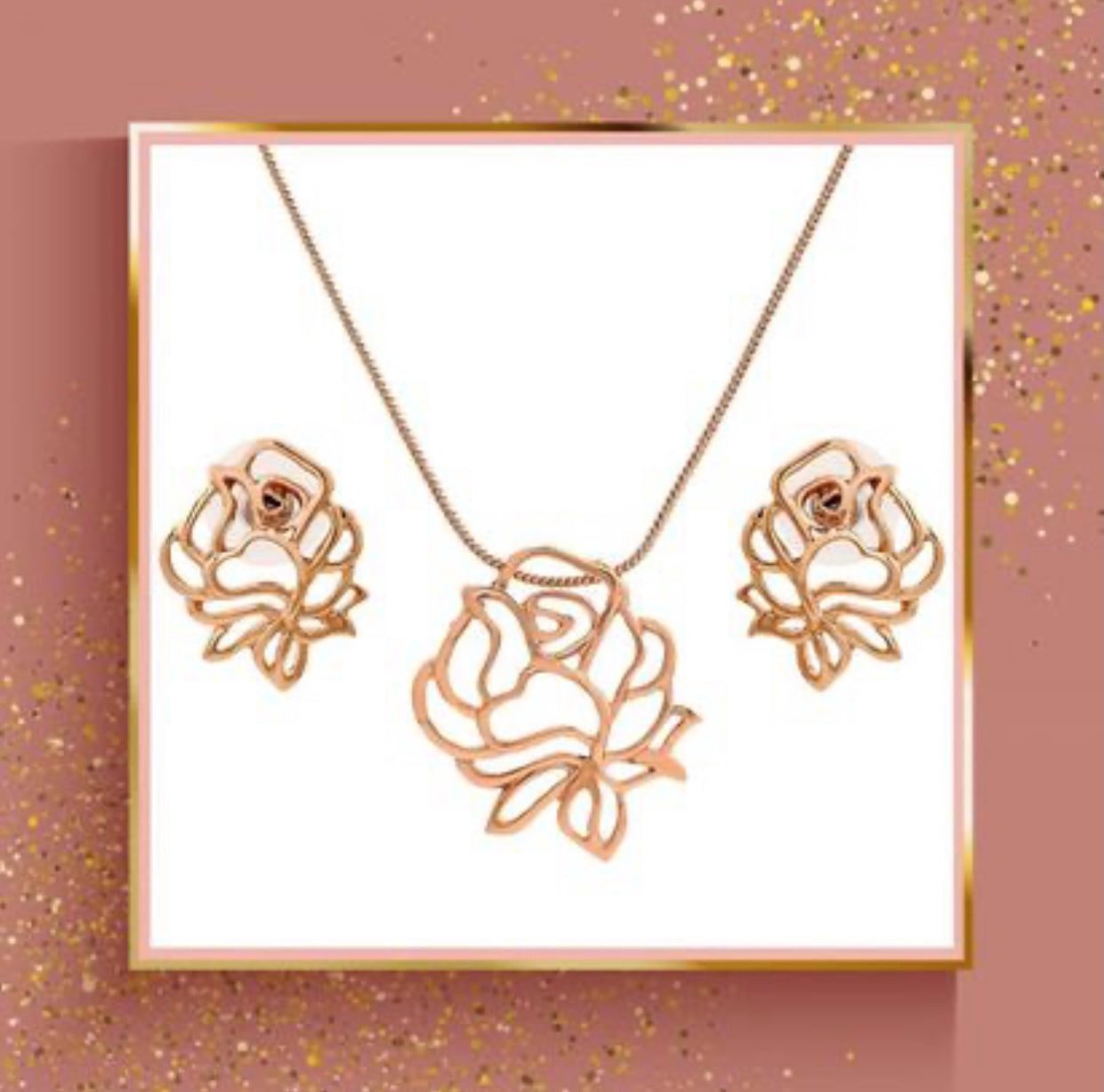 Estele - 24 Kt Rose Gold Plated FLOWER Pendant Set for women