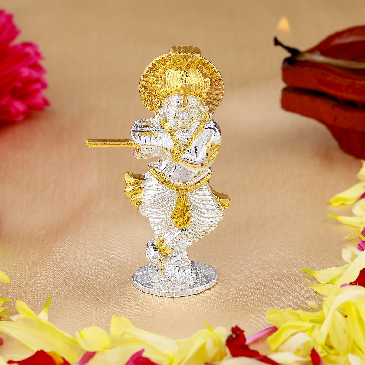 Estele Gold & Rhodium Plated Lord Krishna Idol