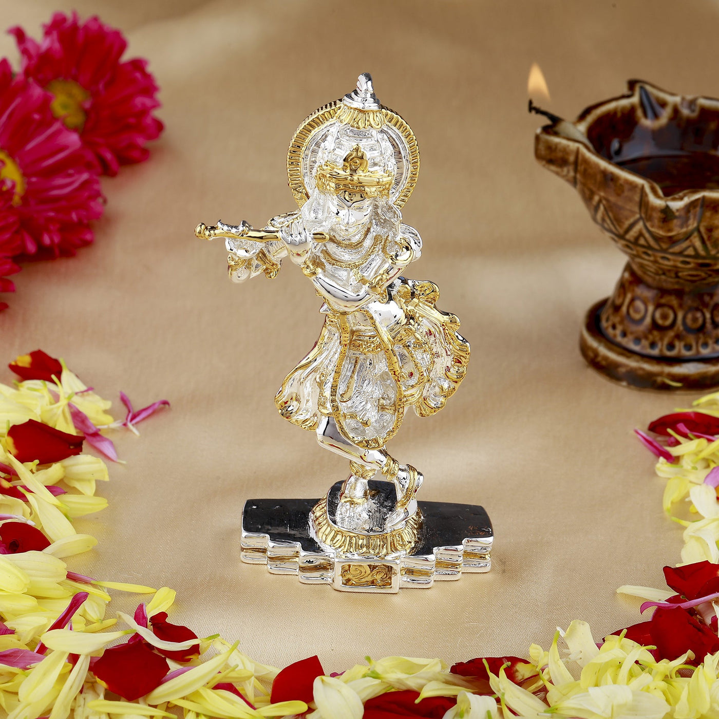 Estele Gold - Rhodium Plated Divine Lord Krishna Idol