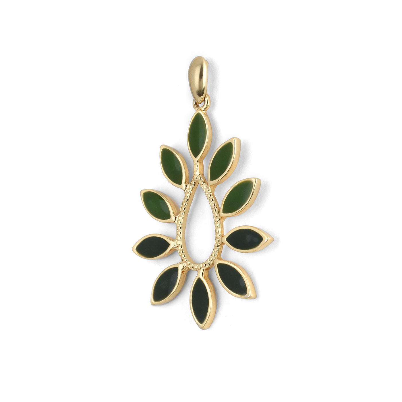 Estele Gold Plated Dangling Leaf Designer Earrings with Green Enamel for Women