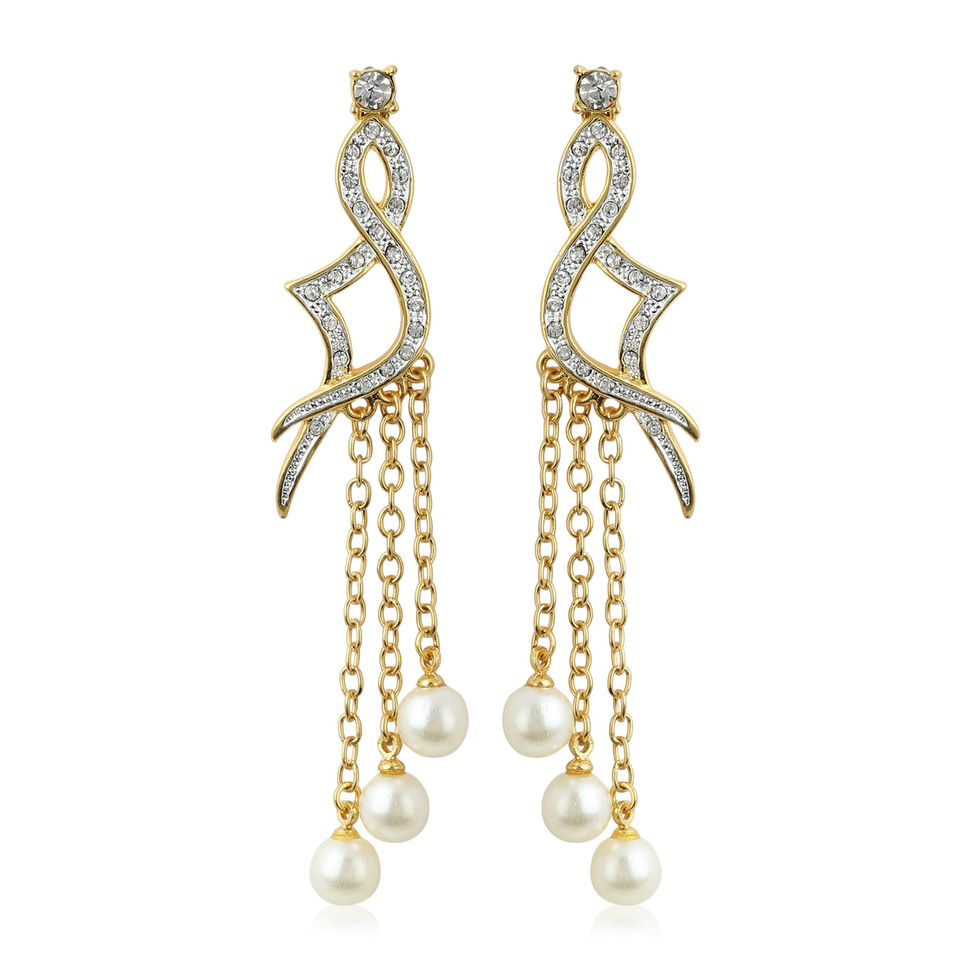 Hanging Pearl Diamante Earrings