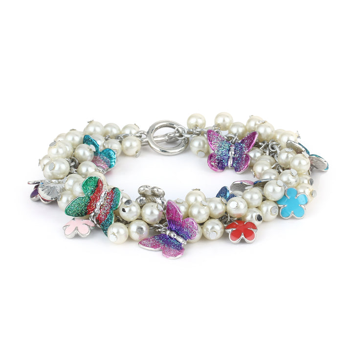 Estele Rhodium Plated Pearly Gardenia Bracelet for Women