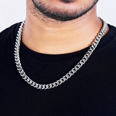 Estele Rhodium Plated Cuban Style Thick & Heavy Chain for Men with Toggle Bar