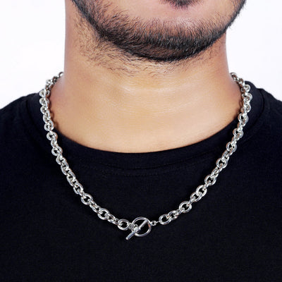 Estele Rhodium Plated Thick Shackles Chain for Men with Toggle Bar